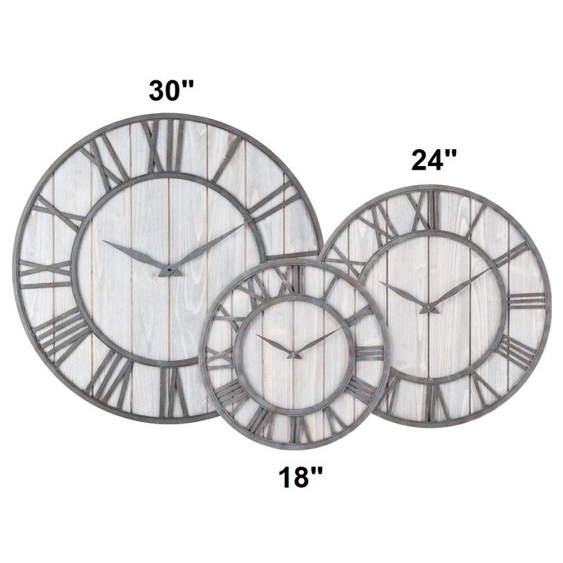 Oldtown Clocks Oldtown Farmhouse Metal & Solid Wood Noiseless Wall Clock (Whitewash, 18-inch) - Image 5